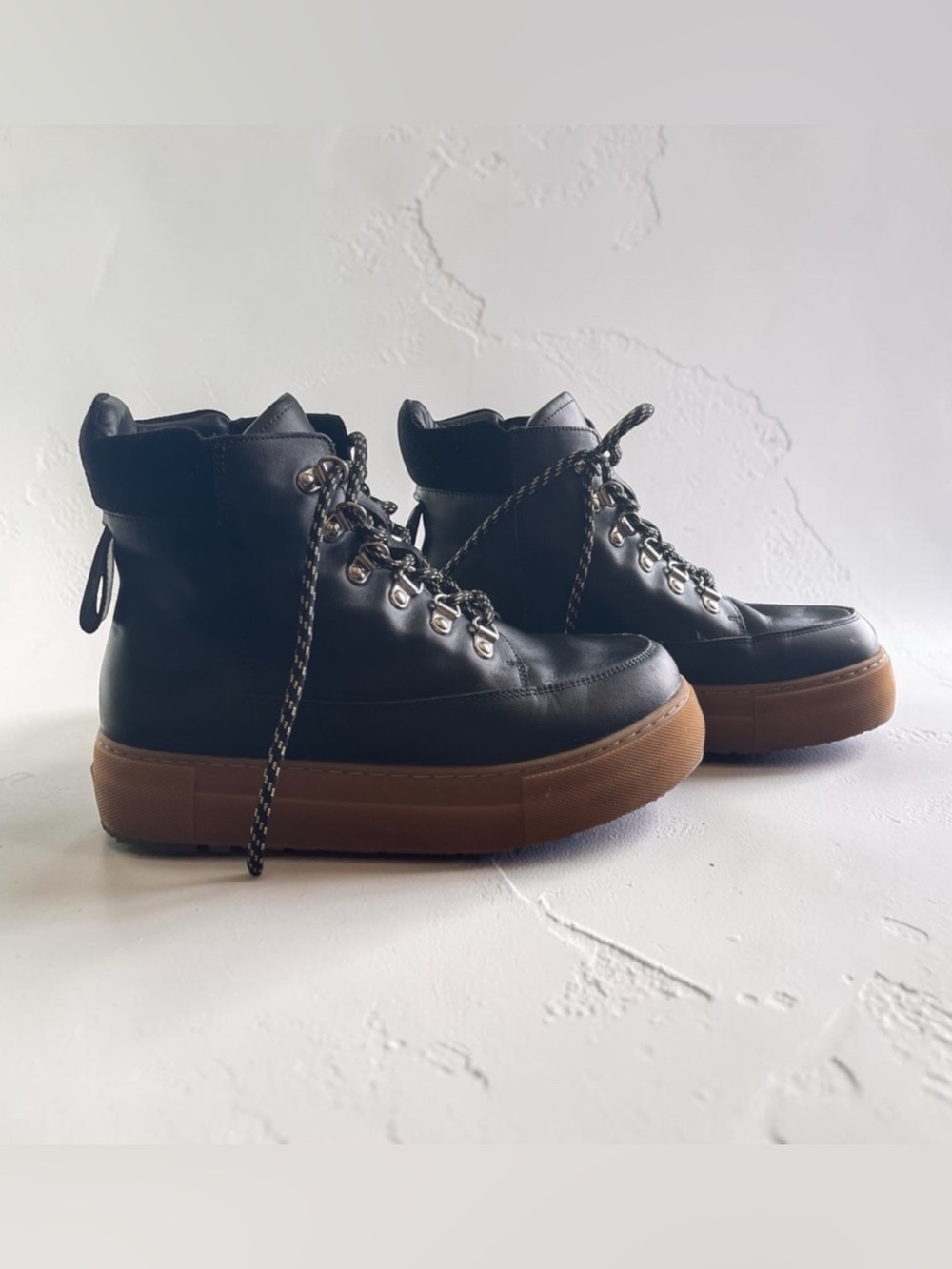 & Other Stories Black Leather Hiker Combat Boots Chunky Gum Sole | EU 38/ US 8